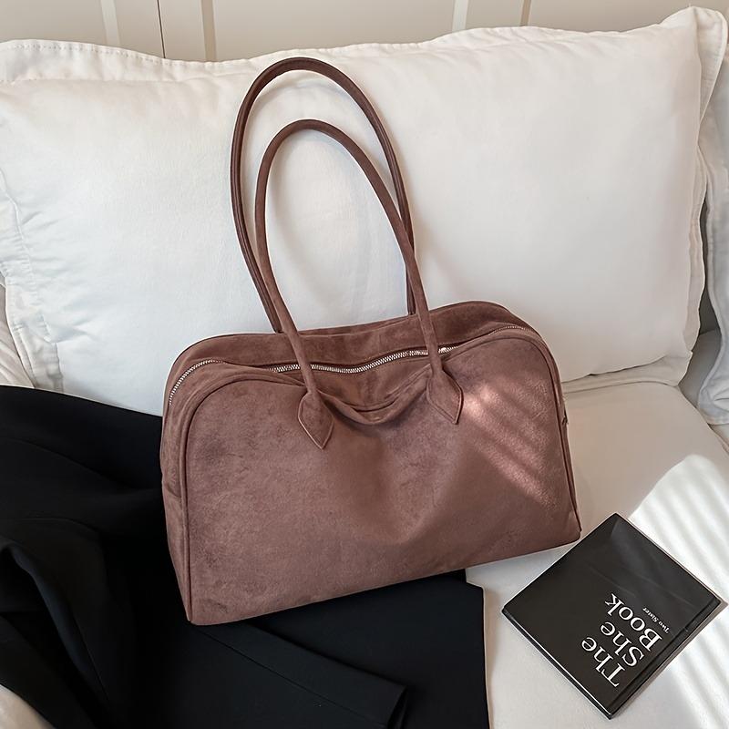 

Women s Short Plush Shoulder Bag Faux Leather Handbag & Tote Vintage Style Large Capacity Laptop Bag with 39.62 Cm Tablet Pocket