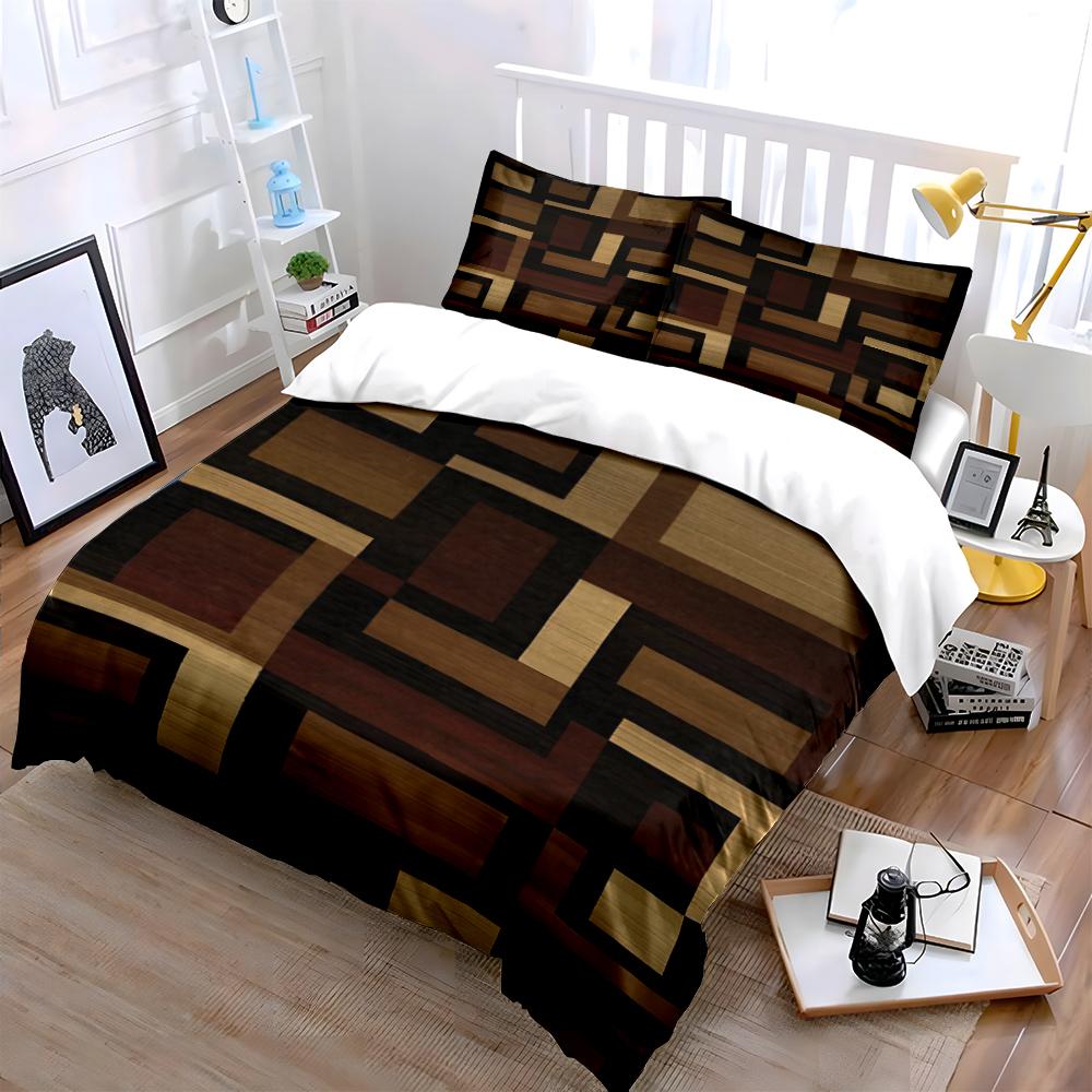 Geometrisch Patroon Bruine Beddengoedset Beddengoedset (1 dekbedovertrek, 2 kussenslopen, dekbed niet inbegrepen)