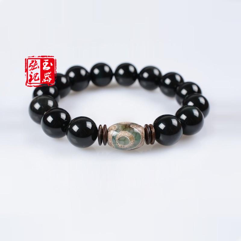 Unisex Obsidian Rainbow Eye Bracelet with Three-Eyed Dzi Beads 18mm