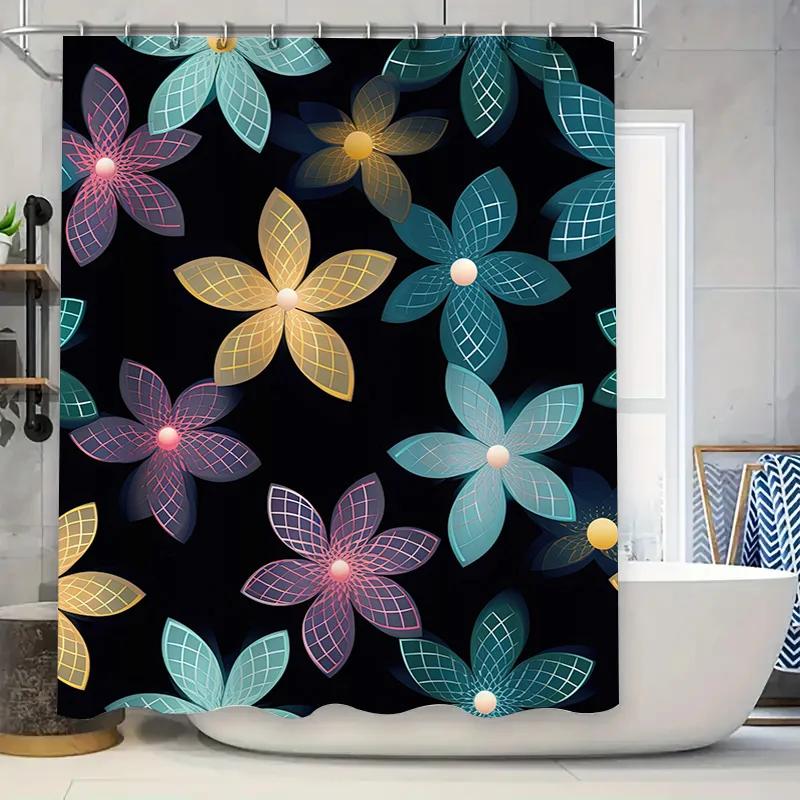

Modern Colorful Flower Printed Waterproof Shower Curtains for Bathroom Decor Multicolors Available (English TitleModern Floral W90xH180cm