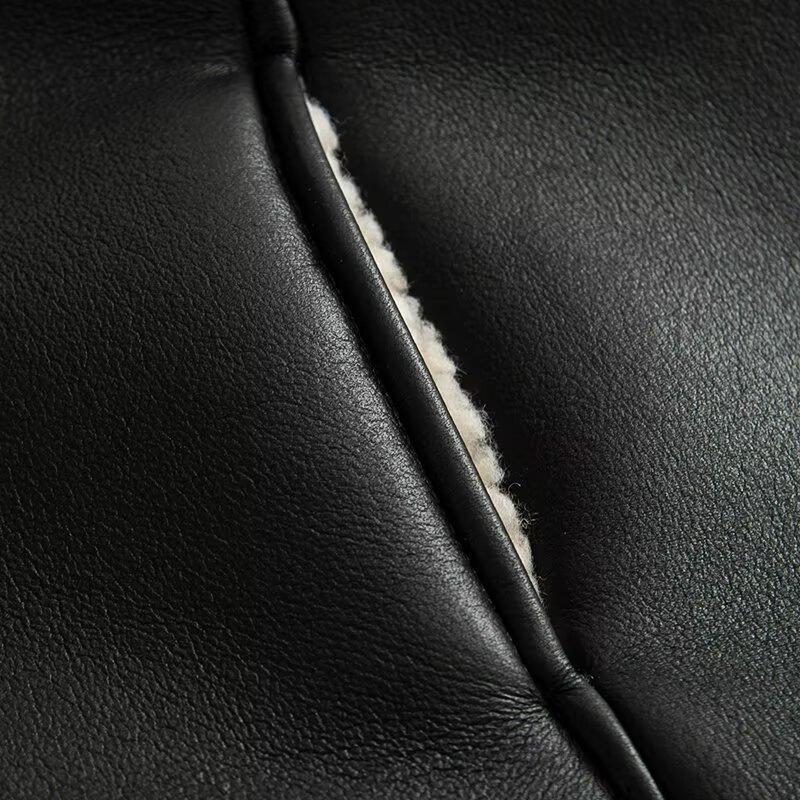 Jachetă de Cașmir și Piele pentru Femei în Stil European și American cu Guler de Blană