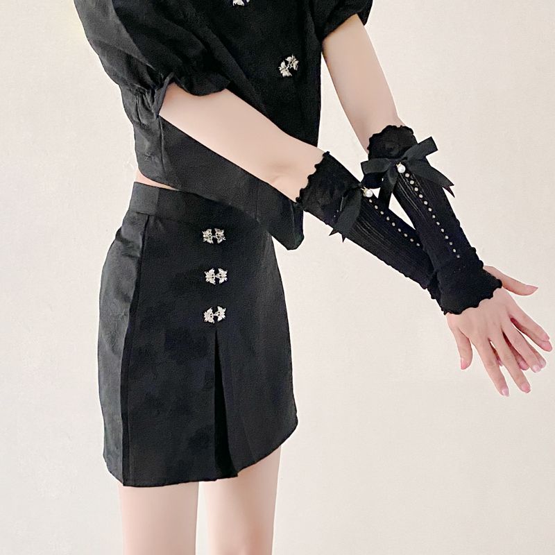 

Банты Лолиты Кружево на манжетах Легче всего сочетать Японский стиль Сладкие и милые Перчатки с бусинами Черные Чистые Принцессные Нарукавники Black bead Bows sleeve All yards