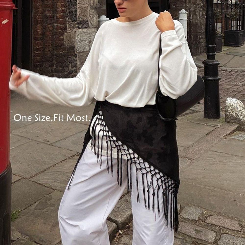 Breathable Fringed Shawl Soft Solid Scarf New Waist Scarf  Jeans Decoration