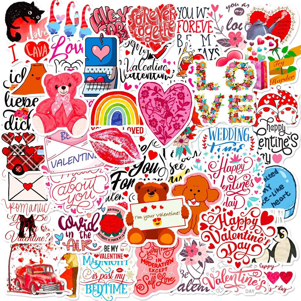 50 Valentine's Day Stickers Sweet Valentine's Day Series Ins Style Personalized Cartoon Doodle Notebook Paper Stickers