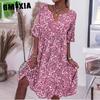 Women's Fashion Summer Spring  Short Sleeve V-Neck Casual Dresses