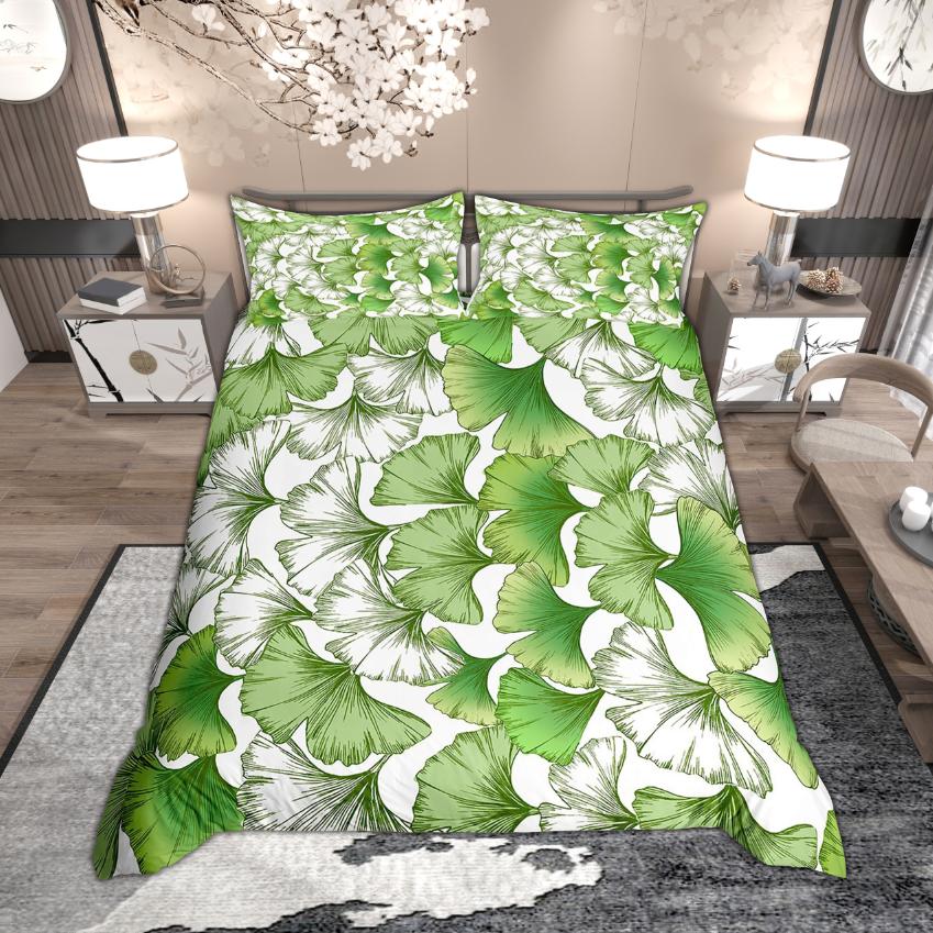 Homewish Green Palm Tree Duvet Cover Set Tropical Leaves Bedding Set Botanical Plant Quilt Cover Set