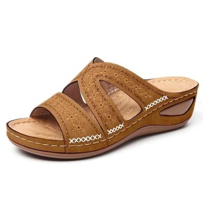 Sandali Estivi Zeppa Donna Premium Ortopedici Ciabatte Punta Aperta Vintage Antiscivolo Pelle Casual Piattaforma Scarpe Retro
