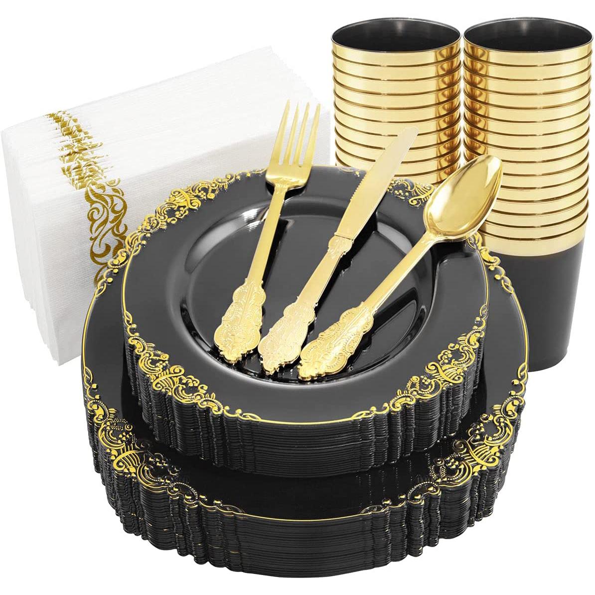 

Tabletex Gold Rim Clear Высококачественная одноразовая пластиковая квадратная посуда
