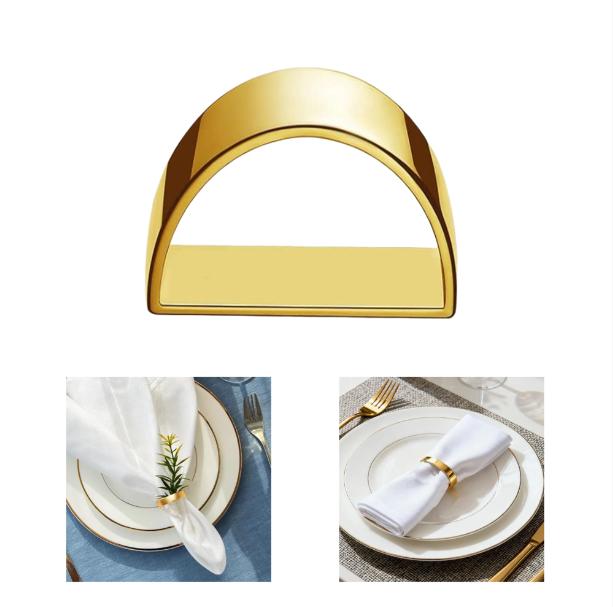 D Type Gold Napkin Rings Alloy Made 1 cm Diameter Compatible with Folded Napkins for Everyday and Formal Dining