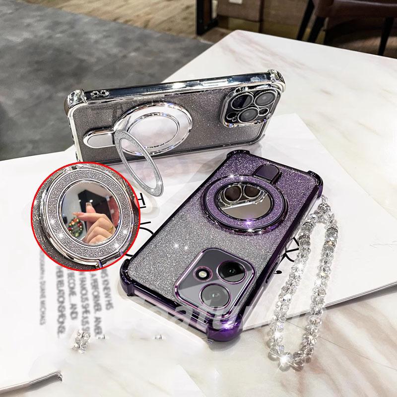 For Xiaomi POCO F7 Pro M7 X7 X6 X5 X3 F6 M6 Pro C65 C75 C71 M5S Case Glitter Plating Mirror Magnetic Phone Holder Bracelet Cover