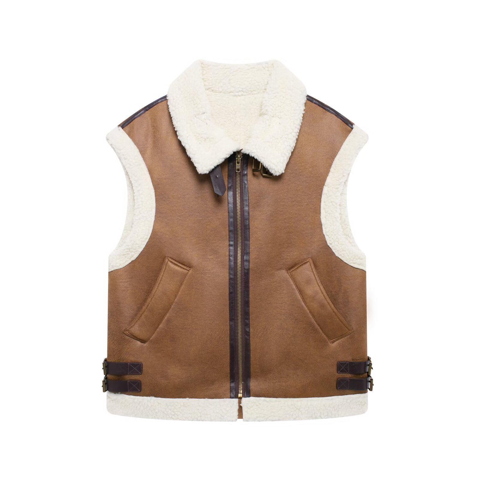 

Женский флисовый жилет без рукавов с лацканами в европейском и американском стиле, осень 2024 Medium коричневый