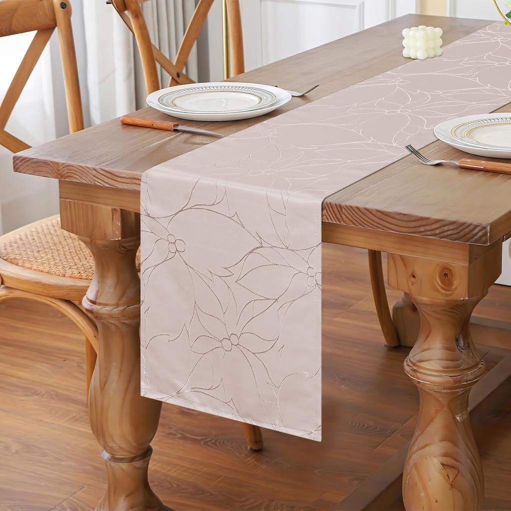 1pc Table Runner, Hibiscus Pattern Jacquard Fabric, Suitable for All Kinds of Dining Tables, Embellish Your Space
