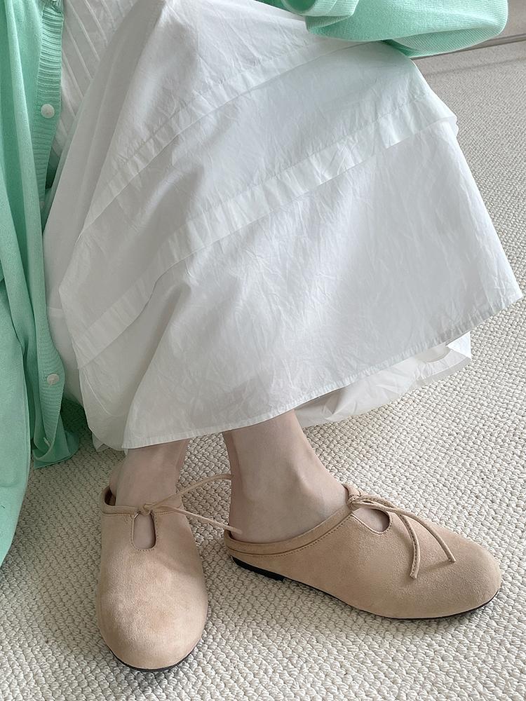 Fashion Suede Women Flats Slippers Designer Bow Mules Shoes Autumn Casual Slingback Shoes New Trend 2025 Walking Cozy Zapatillas Ladies