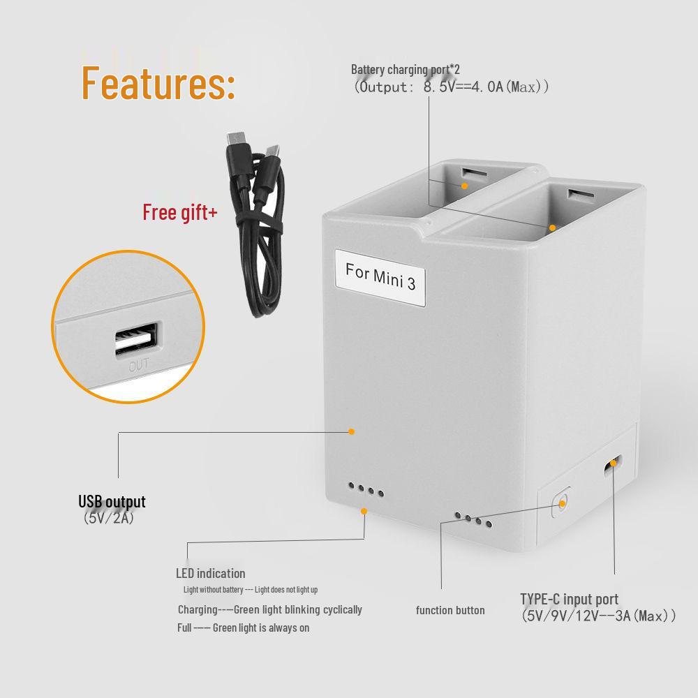 DJI Mini3/4 Pro/5 Pro Dual-Channel PD Charging Butler, Sequential Charging