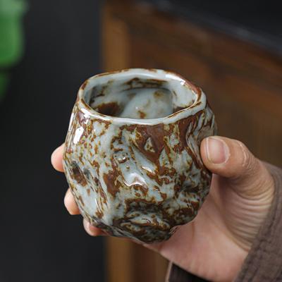 Coarse Pottery Teacup Owner Single Cup Retro Shino-yaki Wuxing Cup Set Wabi Cup Ceramic Kung Fu Tea Set Tea Cup