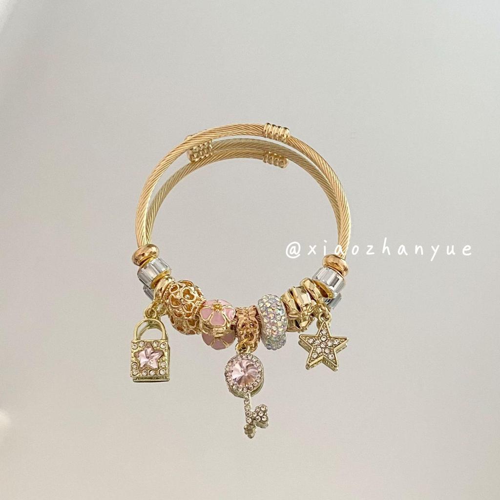 Panjia Dora Women's Stainless Steel Beaded Bracelet - European American Versatile Luxury Jewelry