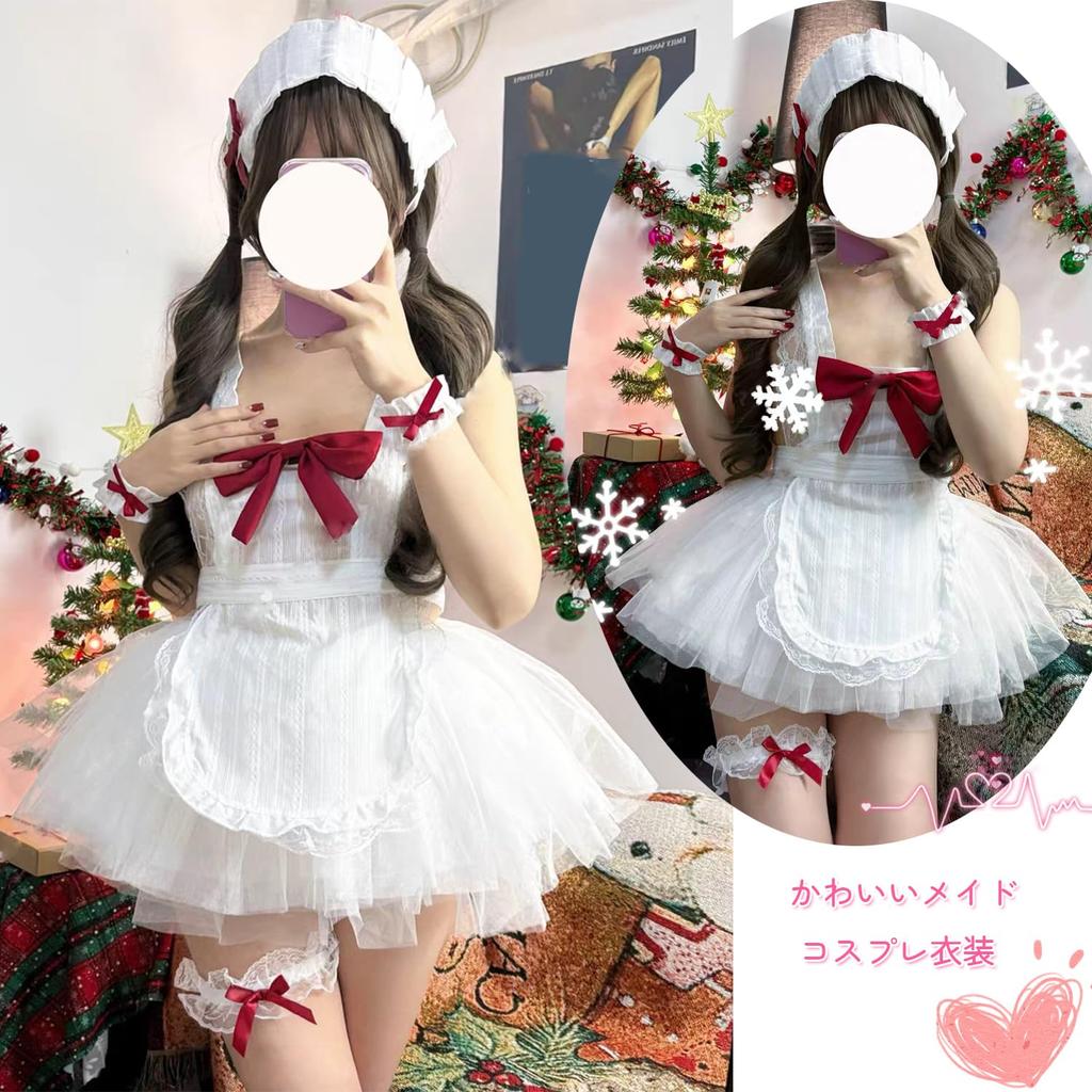 AOTYP Maid Costume Includes Lace Cute Lolita Mini and Short Perfect for or Maid Alice Size 10-Piece Set, Apron, Headband, Skirt, Pants. Anime, Idol,