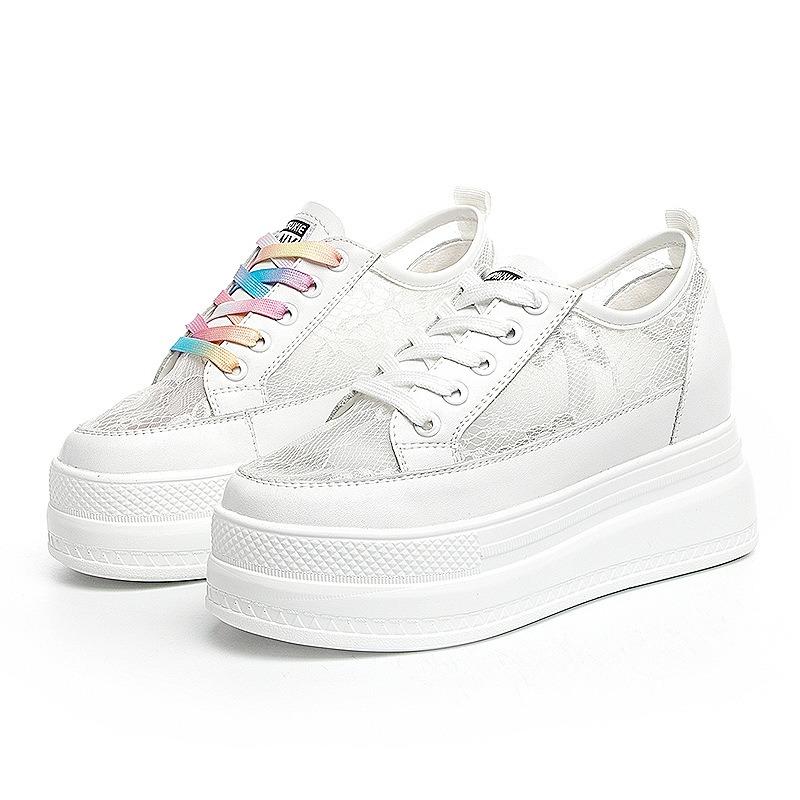 Fashion 8cm 2025 Summer New Style Women's Loafers, Thick-bottomed Leisure Shoes with Lace Mesh