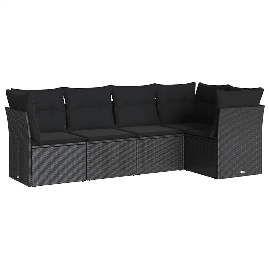 Vidaxl 5-Cz. Garden Lounge Set, Cushions, Black PE Rattan
