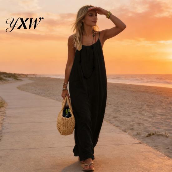 All Season Dress Women's Backless Cami Summer Casual Sleeveless Boho Beach Maxi for Body Shapes Spaghetti Strap Vacation Long Sundress with
