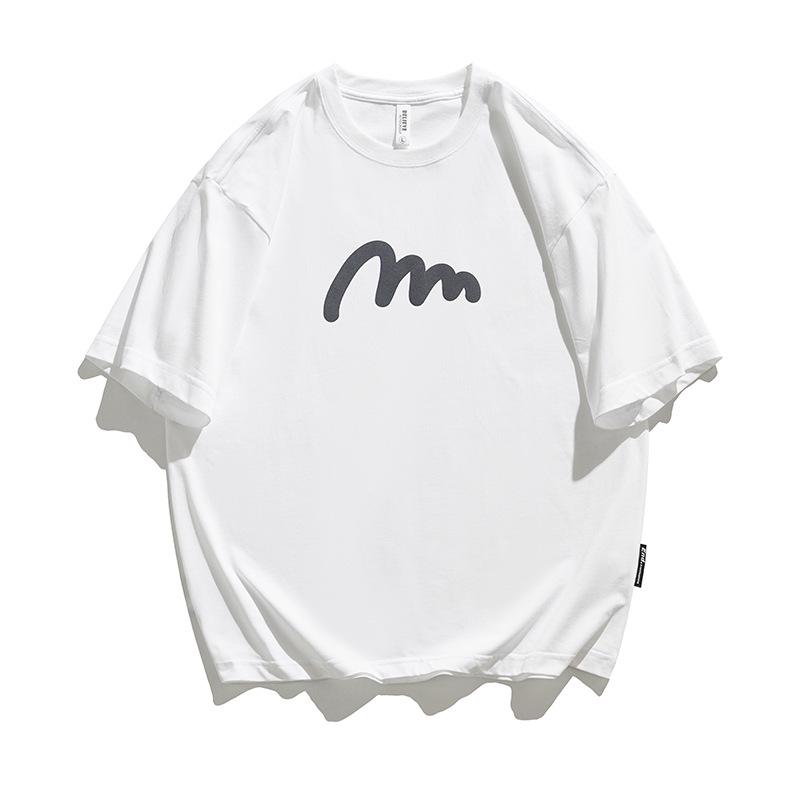 

Men s Summer Trendy American Brand Cotton Short-Sleeve Loose-Fit Plus-Size T-Shirt M for 100-120 jin белый