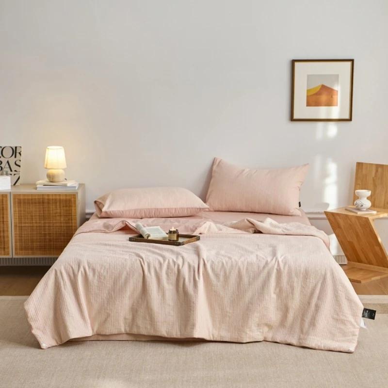 new solid color simple striped air-conditioned house summer quilt wabi series cotton summer quilt four-piece set