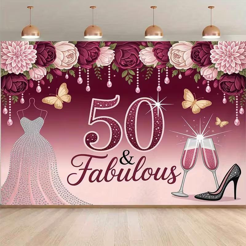 2D Feminine Backdrop for Women's 50th Birthday, Glam & Festive Celebrations