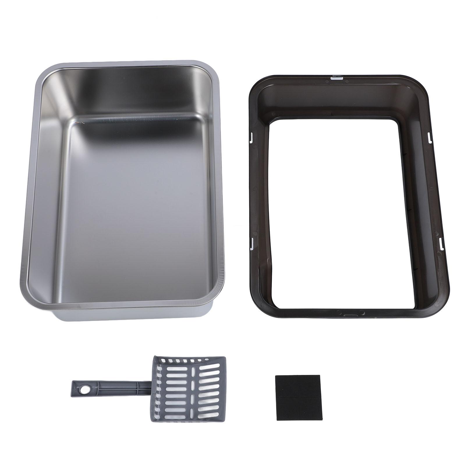 

Туалет для кошек из нержавеющей стали с верхним входом, защитой от брызг, большим высоким бортиком и совком Black