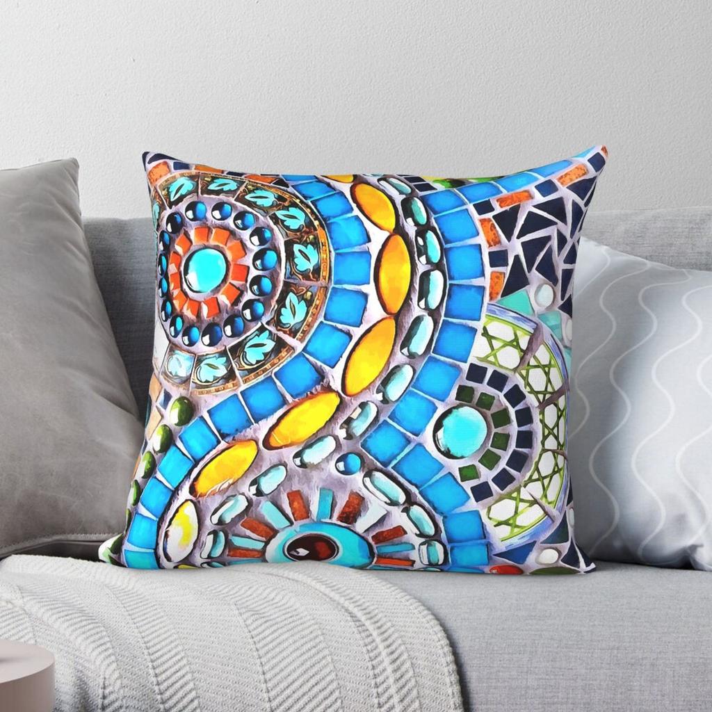 Gaudi Barcelona Mosaic Square Pillowcase Polyester Linen Velvet Creative Decor Throw Pillow Case Sofa Seater Cover Wholesale