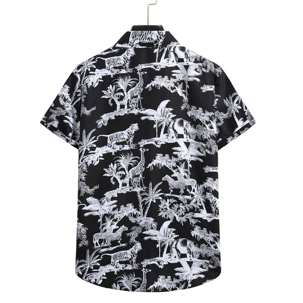 Men's Cardigan Short Sleeve Hawaiian Beach Flower Shirt Men's Turtleneck Shirt