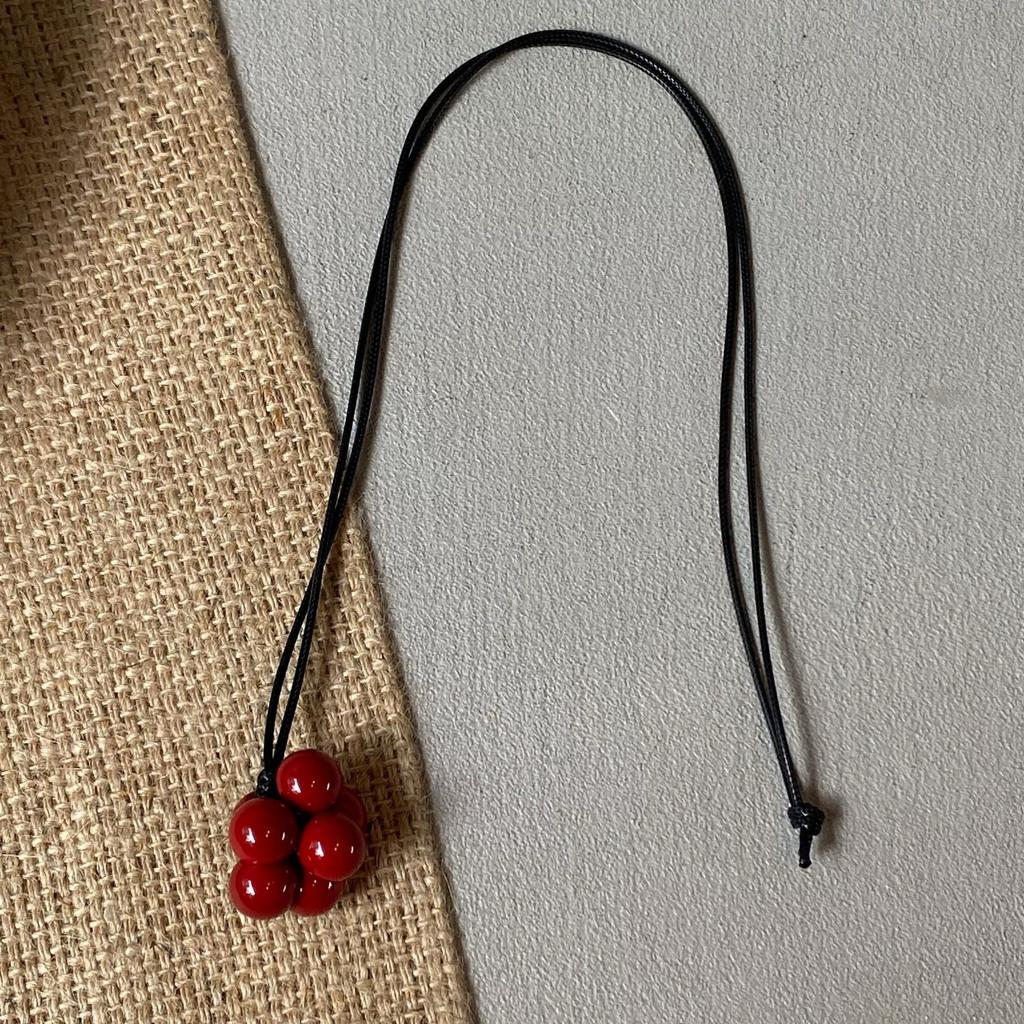 Round Beads Pendant Necklaces For Women Fashion Black Leather Rope Long Adjustable Sweater Chain Jewelry Gift Party