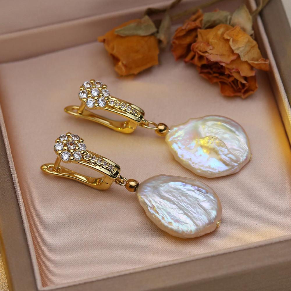 SENIKO Přírodní sladkovodní velké barokní perlové náušnice Módní kubické zirkonové perlové náušnice pro ženy, párty šperky