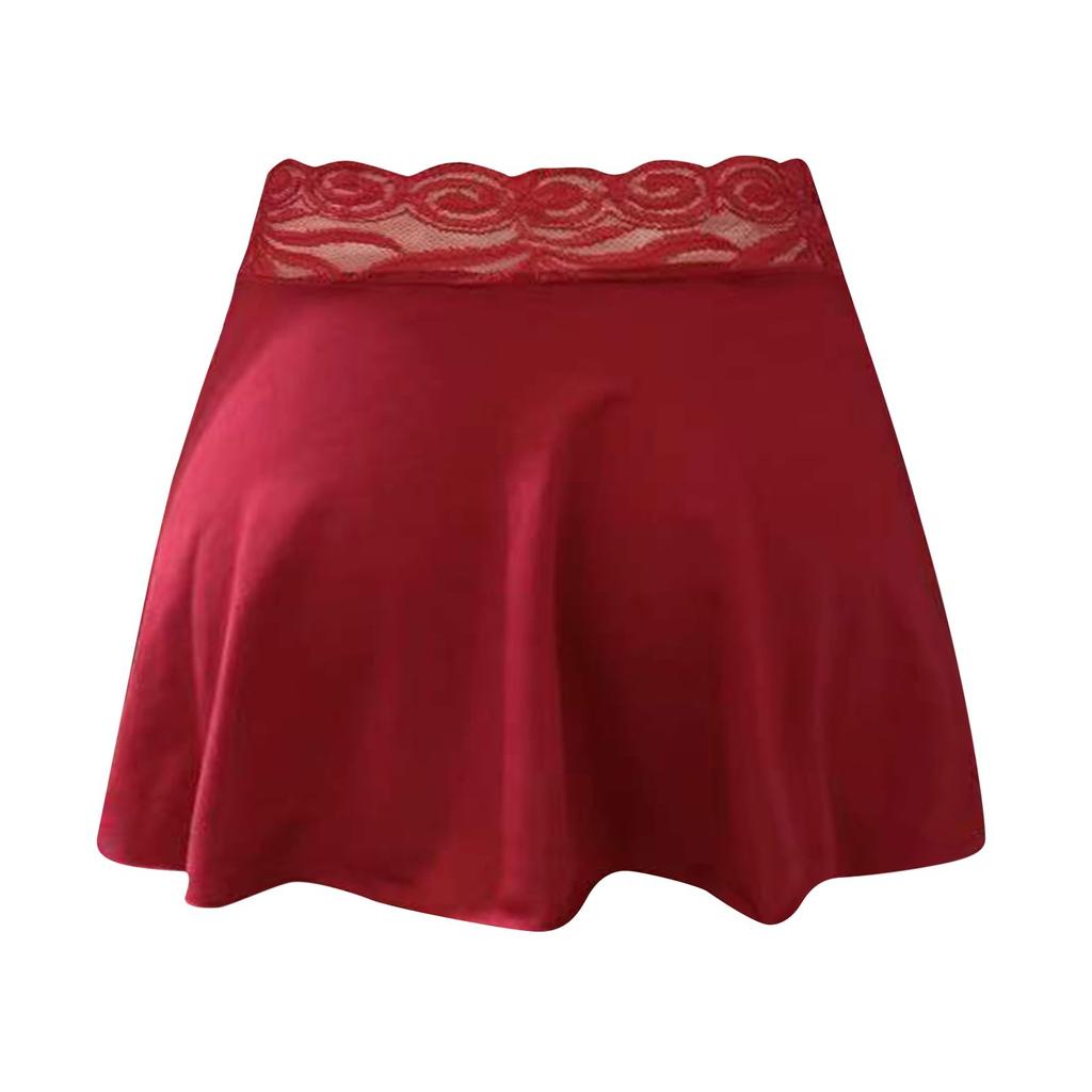 Ladies Erotic Lingerie Sexy Casual Solid Color Lace Stitching Skirt