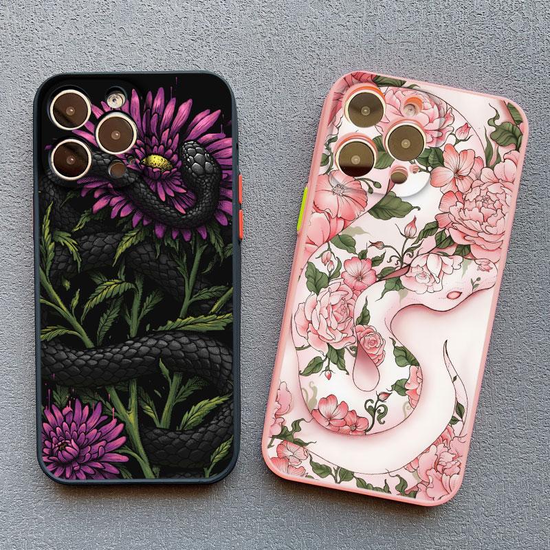 Snake Flower Snake Painting Phone Case for iPhone 11 12 13 Mini Pro Max 16 15 14 Pro Max XS X XR 15 8 7 Plus SE Shockproof Cover