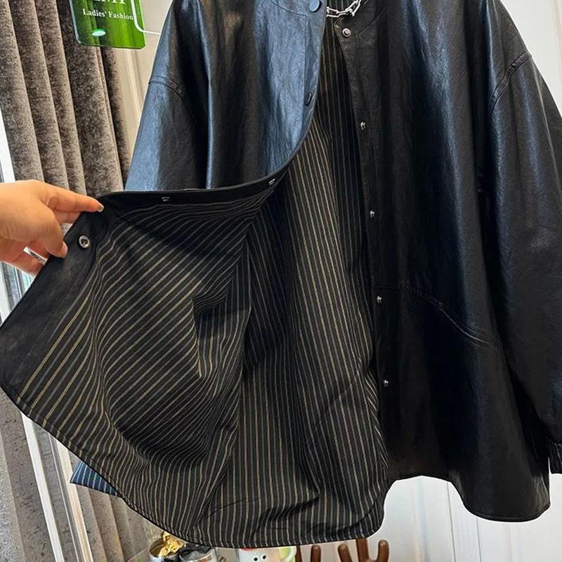 Coat for Women Thickened Plush Autumn Winter Oversize Loose Casual Cotton Leather Jacket