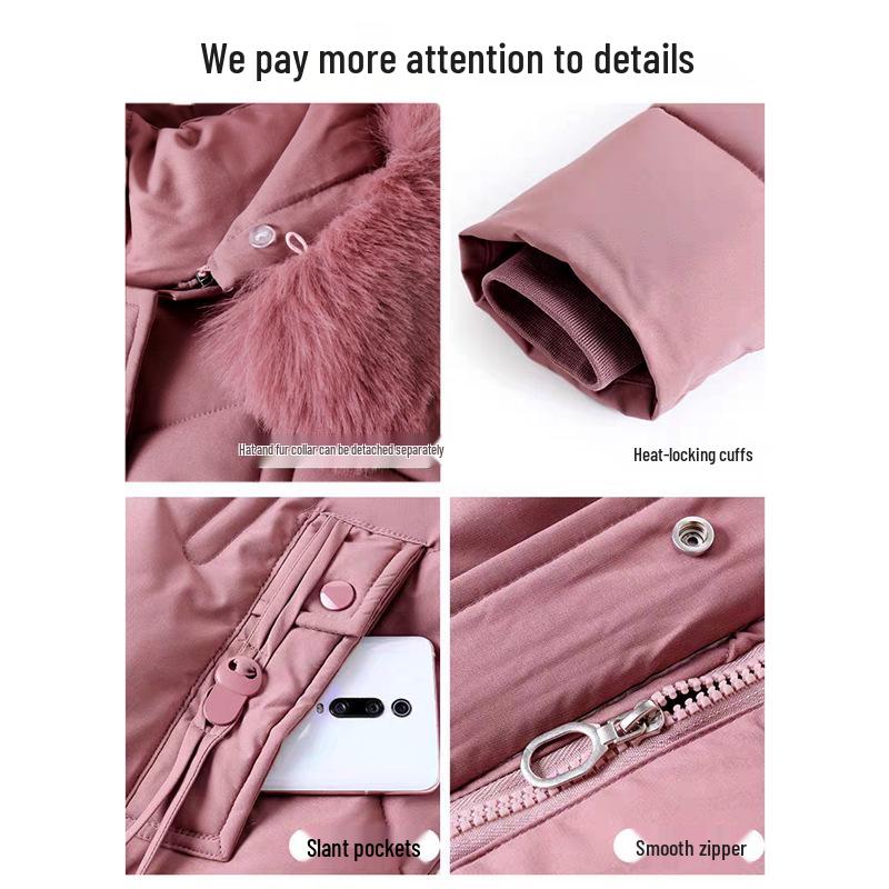 Mom's Mid-Length Fleece-Lined Down Cotton Coat - Petite, Middle-Aged & Elderly Women's Winter Jacket