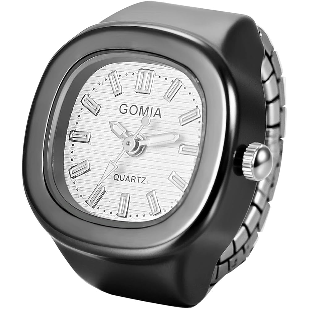 Finger Watch Square Ring Waterproof Quartz Timepiece Adjustable Band Unisex Gold Black White