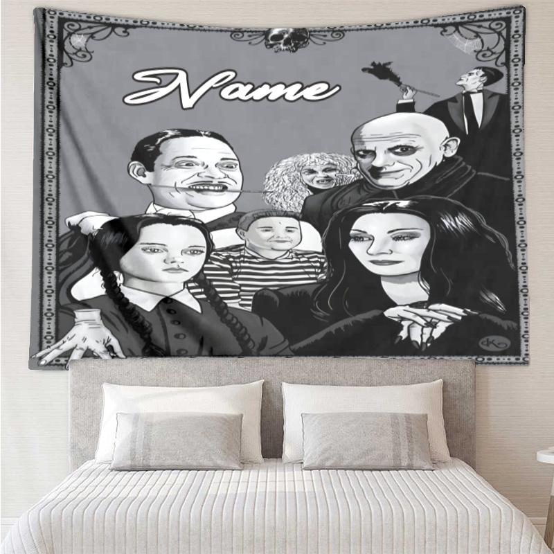 1PC Custom Name Addams Fan family Portrait Tapestry Accessories for Bedroom,Livingroom, dormitory Room Wall Decor, Fan Birthday Gifts