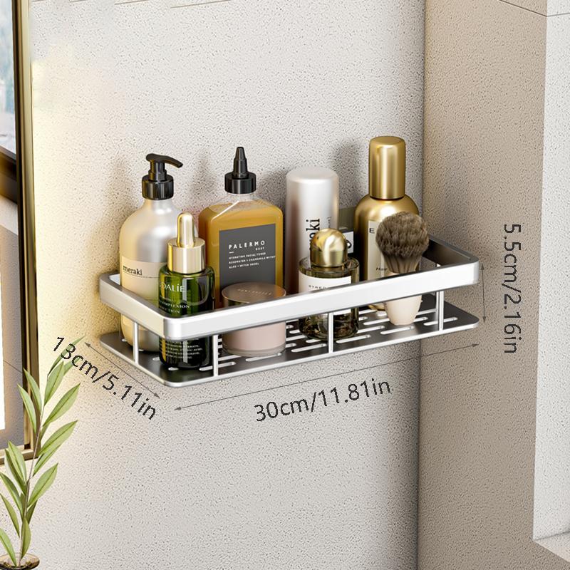 Veggmontert 2-etasjes hylle uten boring Baderomssjampoholder Flytende hylle for veggmontering Hylleoppbevaring Baderom Kjøkken Jernvare Oppbevarer