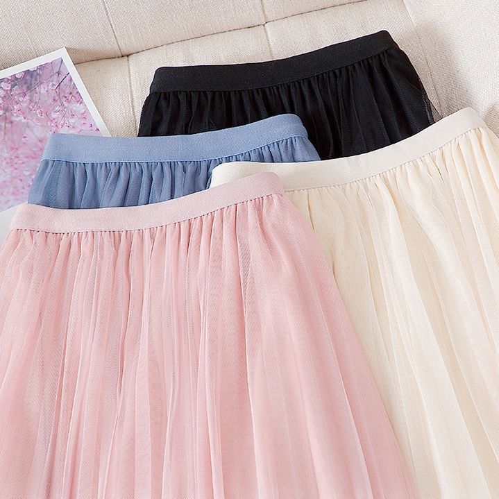 Schwer gearbeiteter Perlen-Mesh-Midi-Rock für Damen - Eleganter Feenhafter Plissierter A-Linien Halbrock