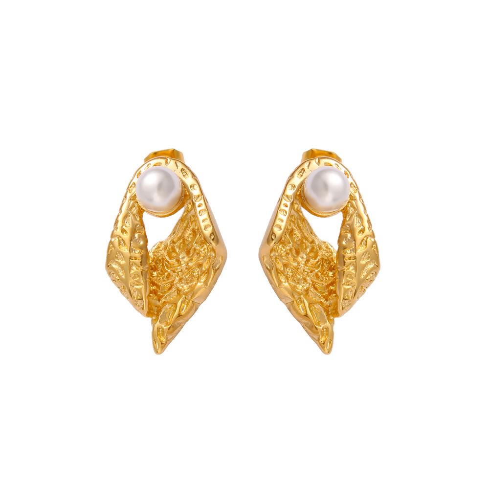 Pearl Seashell Stainless Steel Earrings - Irregular Luxury Studs for Women