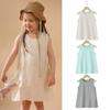 INS Summer Style Cotton Strappy Dress for Toddlers & Girls, Solid Color Patchwork Mesh Princess Puffy Skirt