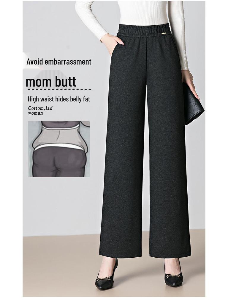 2025 High-Waisted Wide-Leg Pants for Middle-Aged Women, Casual Slimming Trousers for Mothers (Autumn/Winter)