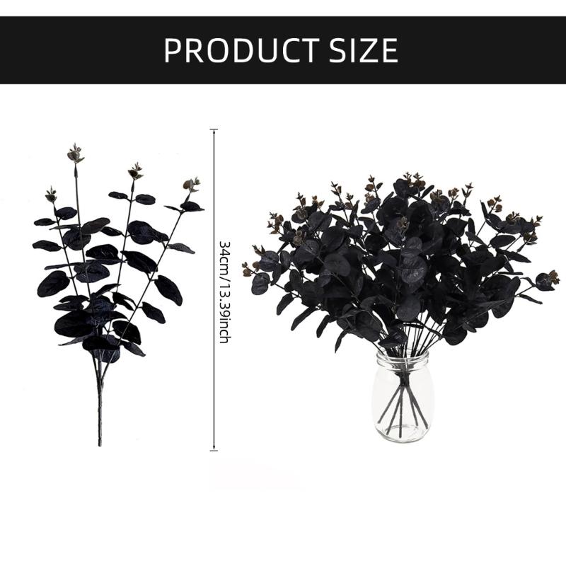 1/10/12Pcs Artificial Leaf Branch, 34cm Artificial Plant Black Leaves for Halloween Party Centerpieces, Home Decoration