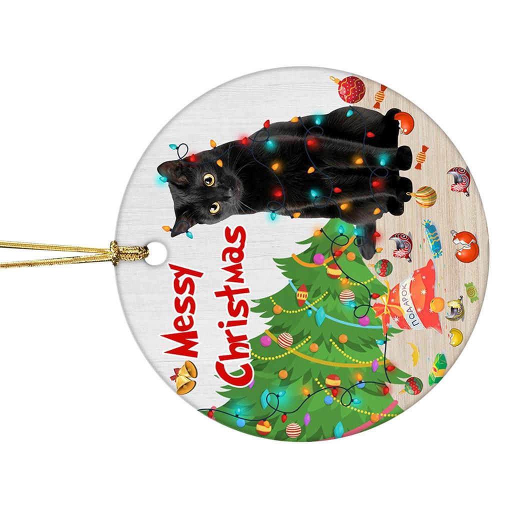Christmas Tree Pendant Decor Acrylic Black Cat Ornament Festive Decoration for Wall Window Door Unique New Year Present