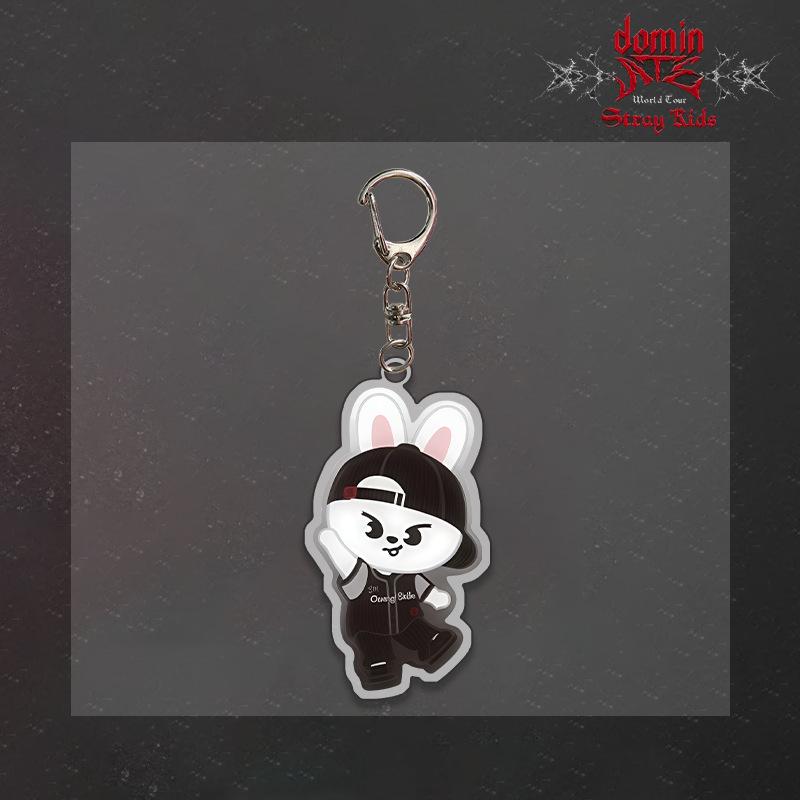 Stray Kids dominATE World Tour SKZOO Keychain, Kpop Idol Cartoon Animal KeyRing Bag Pendant, Black Baseball Outfit Fan Collectible Gift for STAY