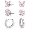 Sophisticated Zirconia Earrings with Floral and Butterfly Handmade Ear Studs Trendy Sweet Style Jewelry for Girls
