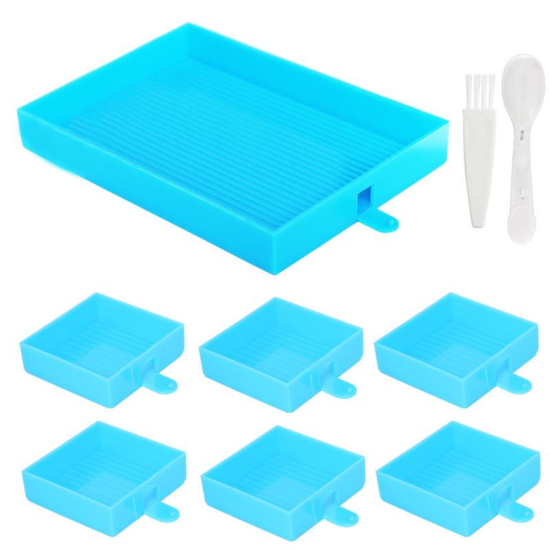 Set di Vaschette di Ordinamento per Pittura Diamante con 6 Vaschette Organizzatrici per Perline Scanalate Pennello e Cucchiaio per Arte con Strass Accessori per Artigianato Fai-da-te