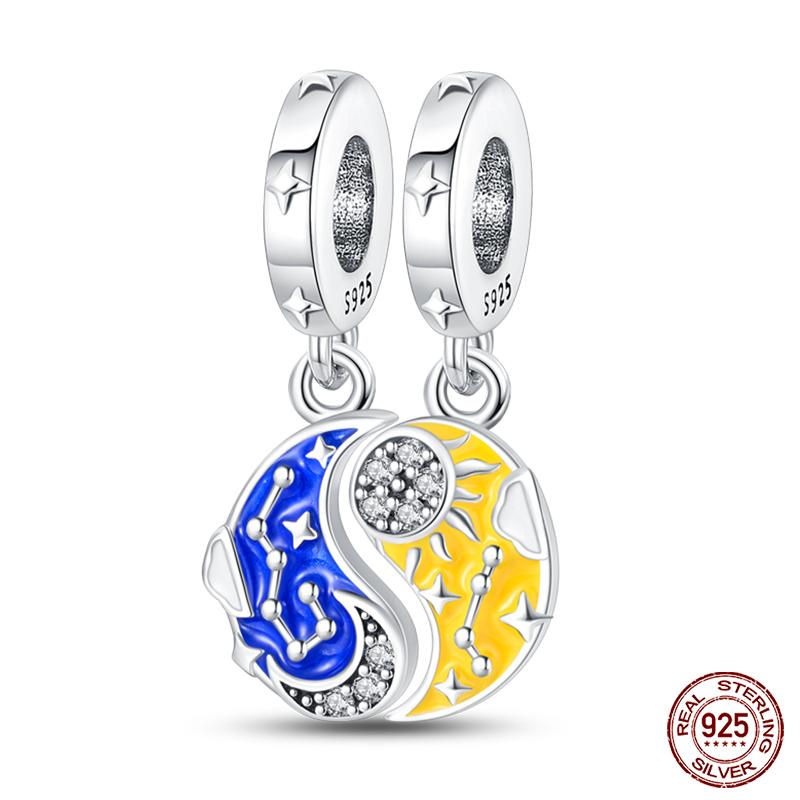 Fashion Copper Sparkling Zircon Star Moon Series Charms Beads Fit Qikaola Original Bracelets Diy Birthday Jewelry