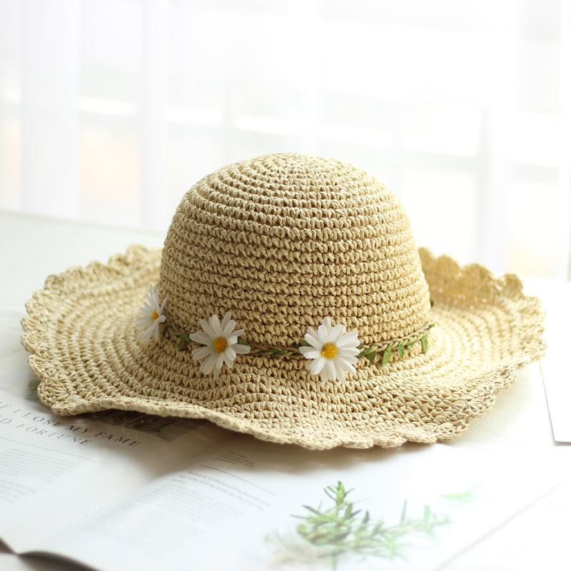 Handmade Sweet Lace Visor Hat Girls Sun Hat Children Parent-child Fresh Small Daisy Wreath Straw Hat